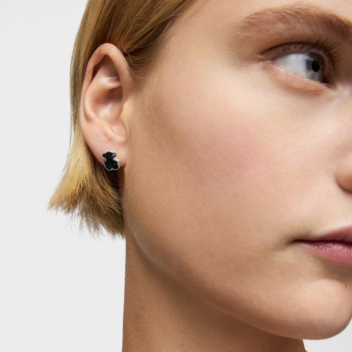 Tous Pendientes Oso De Plata Y ónix 10 Mm Icon Color