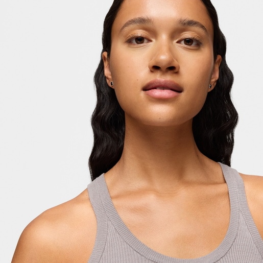 Tous Pendientes Oso De Plata Y ónix 6 Mm Icon Color