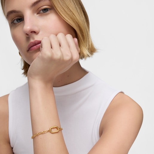 Tous Pulsera Cadena Con Baño De Oro 18 Kt Sobre Plata Y Anilla Hold Oval