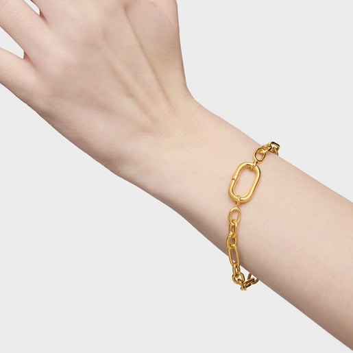 Tous Pulsera Cadena Con Baño De Oro 18 Kt Sobre Plata Y Anilla Hold Oval