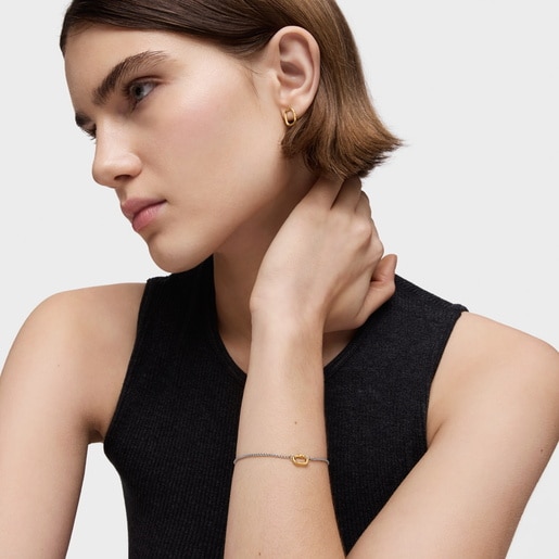 Tous Pulsera Cadena De Acero Y Anilla De Oro Hold Oval