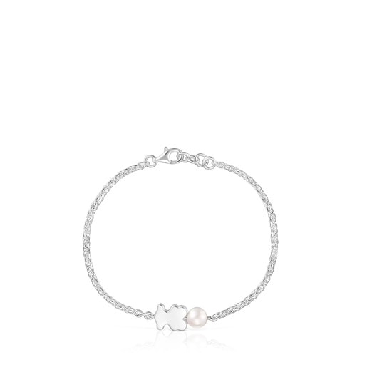 Tous Pulsera cadena de plata motivo oso y perla cultivada Sweet Dolls