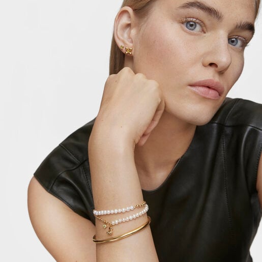 Tous Pulsera Cadena Oso Con Baño De Oro Sobre Plata Perlas Cultivadas Y Peridoto Bold Bear