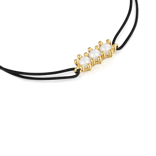Tous Pulsera De Oro Perlas Cultivadas Y Nylon Negro Daisy