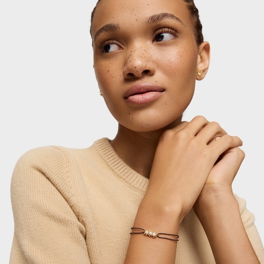 Tous Pulsera De Oro Perlas Cultivadas Y Nylon Negro Daisy