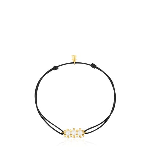 Tous Pulsera de oro perlas cultivadas y nylon negro Daisy