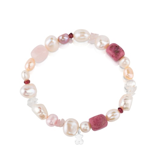 Tous Pulsera De Plata Con Perlas Granate Rodonita Y Cuarzo TOUS Pearls