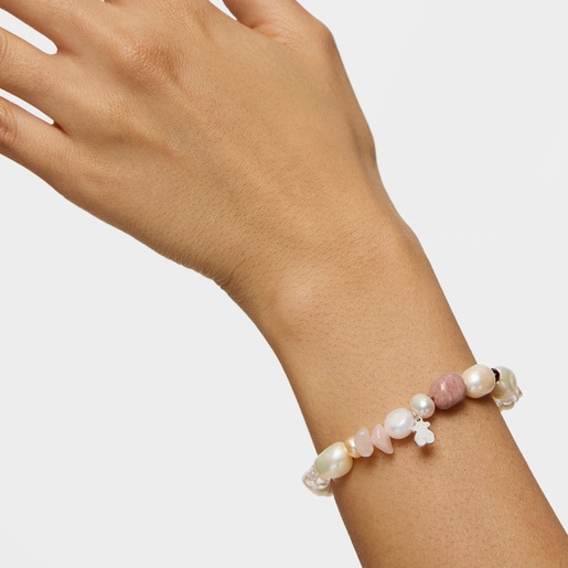 Tous Pulsera De Plata Con Perlas Granate Rodonita Y Cuarzo TOUS Pearls