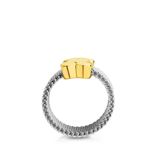Tous Anillo De Acero Y Oro Motivo Oso Mediano Mesh