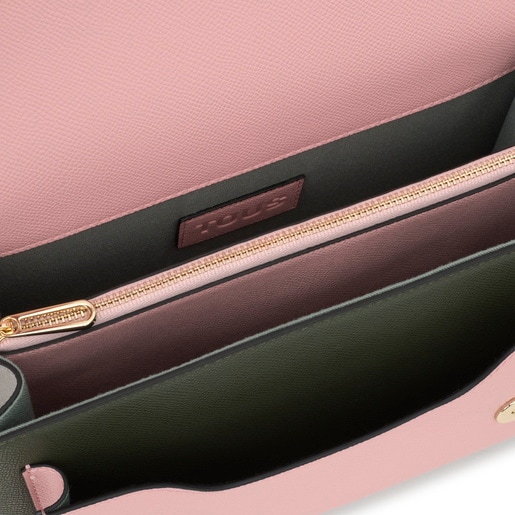 Tous Bandolera Mediana Gris Y Rosa Audree Saffiano