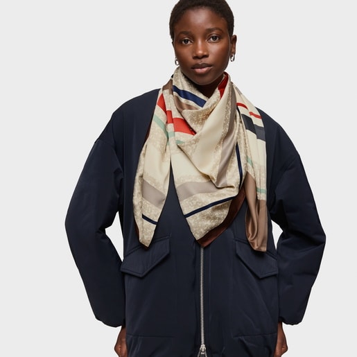 Tous Pañuelo Cuadrado Beige Kaos Mini Lines