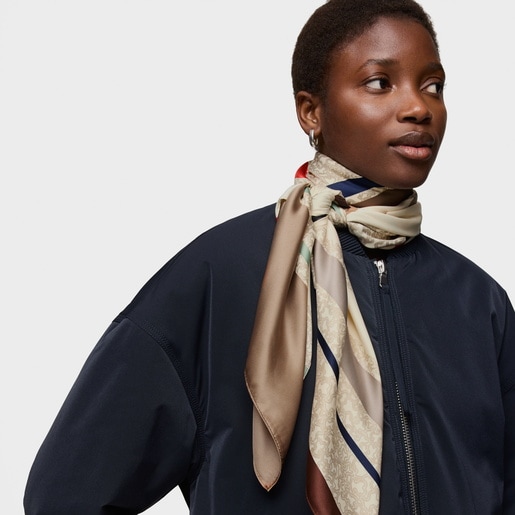 Tous Pañuelo Cuadrado Beige Kaos Mini Lines