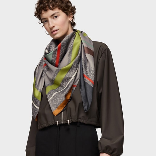 Tous Pañuelo Cuadrado Gris Kaos Mini Lines