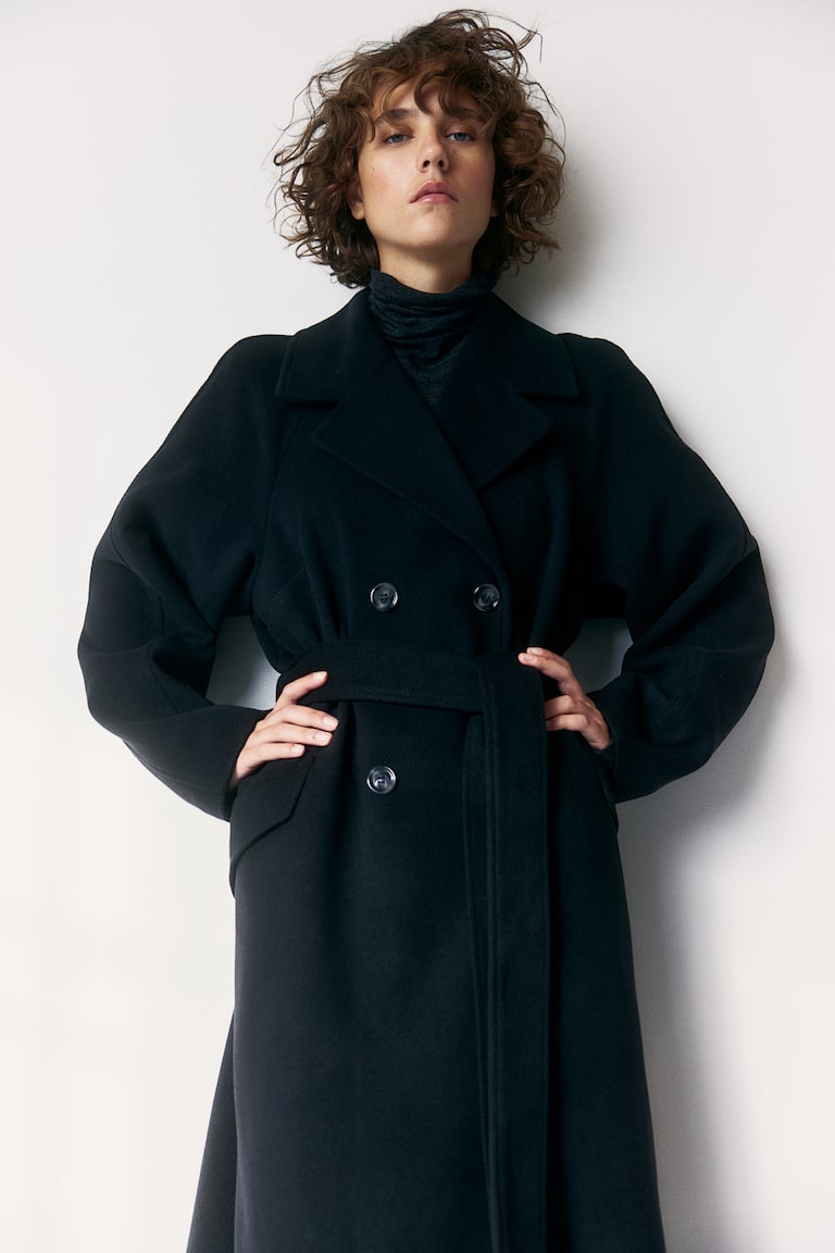 H&M Abrigo Con Cinturón De Anudar - Verde Caqui Oscuro - MUJER