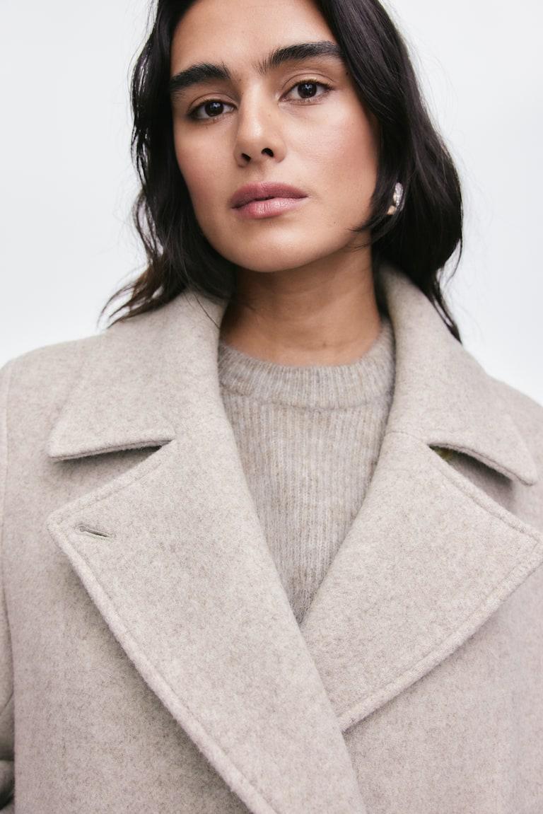 H&M Abrigo En Mezcla De Lana Con Cinturón De Anudar - Beige Claro Jaspeado - MUJER