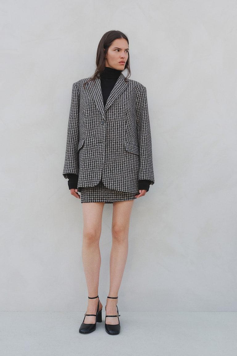 H&M Americana Oversize - Marrón Oscuro/Pata De Gallo - MUJER