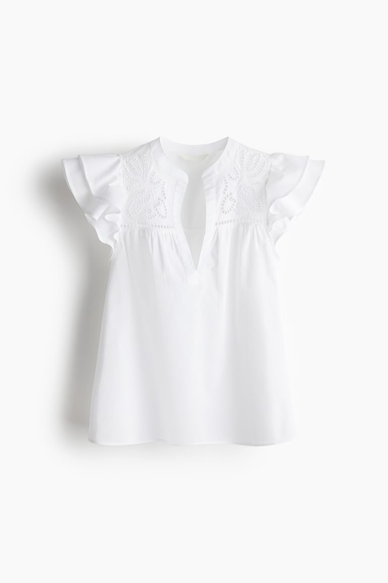 H&M Blusa Con Bordado Inglés - Verde Empolvado Claro - MUJER