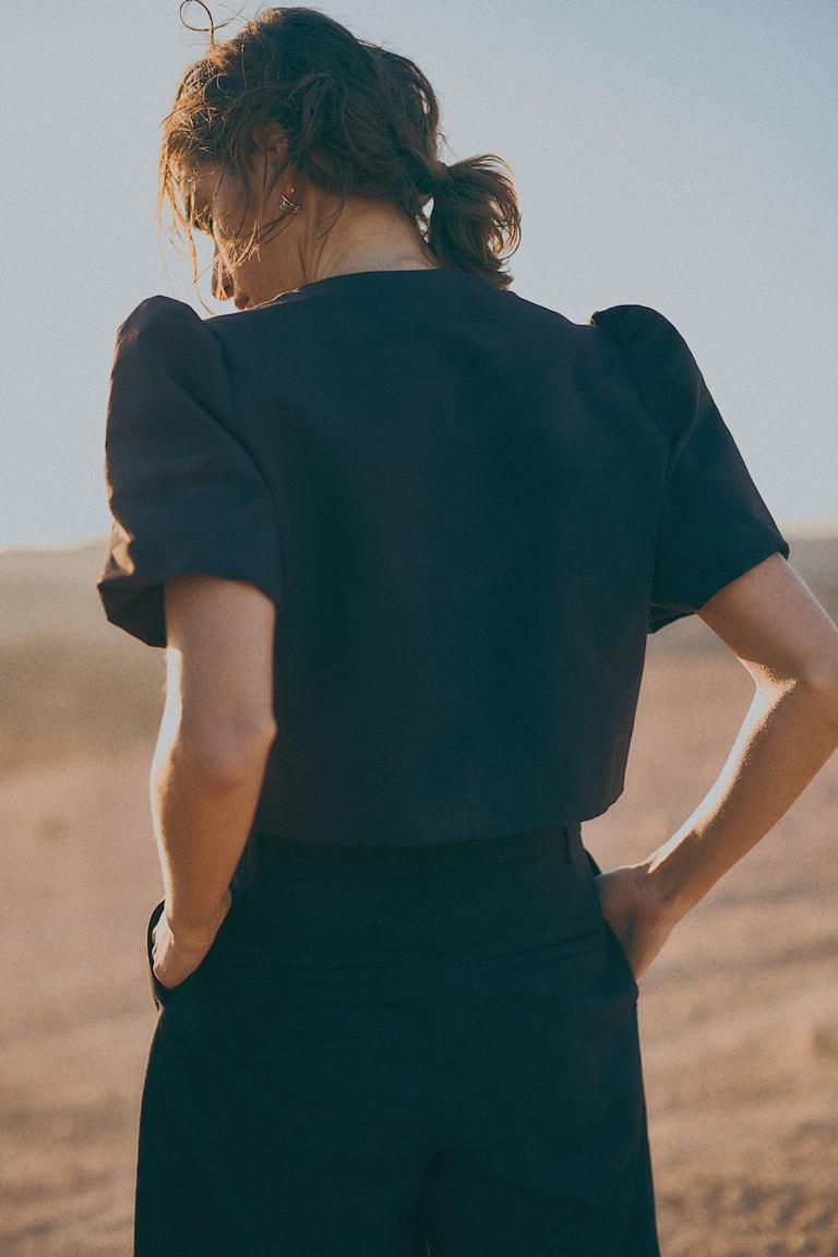 H&M Blusa Con Manga Puffy - Crema/Estampado De Cebra - MUJER