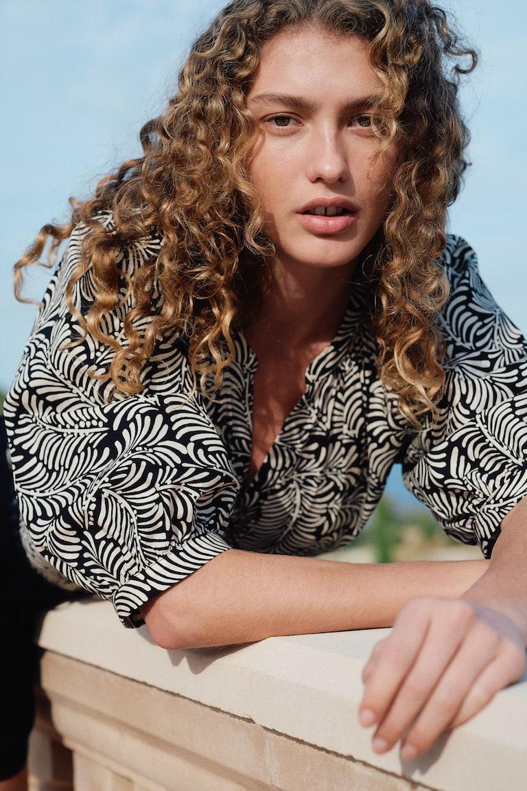 H&M Blusa de popelina con mangas globo - Blanco - MUJER