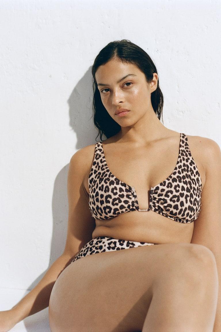 H&M Braga De Bikini High Waist - Beige/Estampado De Leopardo - MUJER
