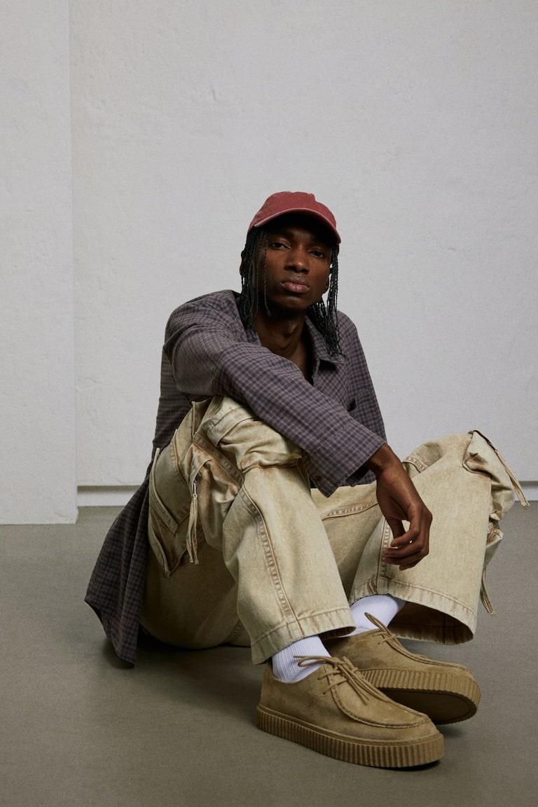 H&M Camisa De Franela Loose Fit - Beige/Cuadros - HOMBRE