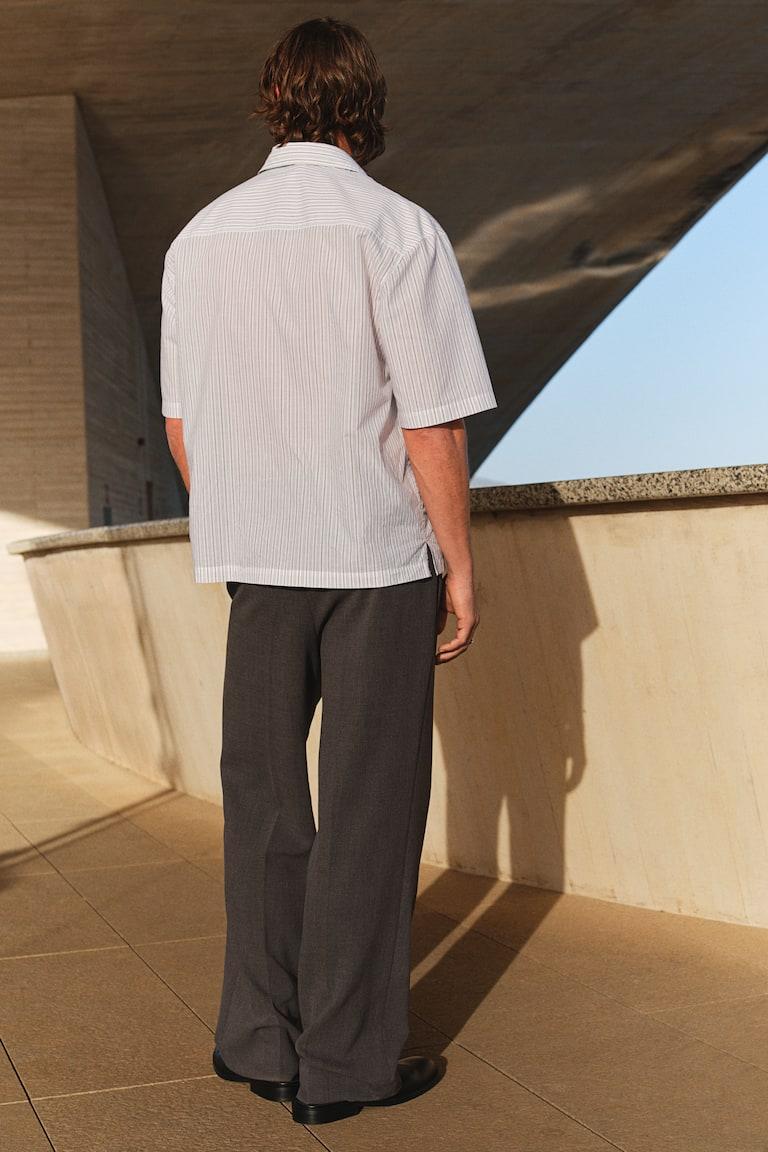 H&M Camisa De Manga Corta Regular Fit - Blanco/Rayas Grises - HOMBRE