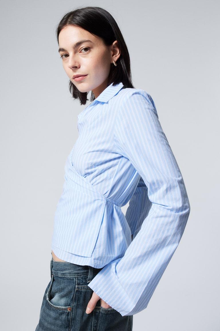 H&M Camisa De Popelina Cruzada De Manga Larga - Negro - MUJER