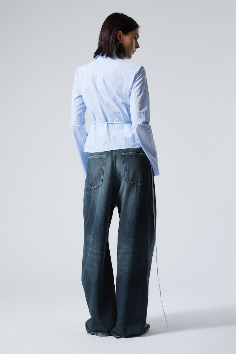 H&M Camisa De Popelina Cruzada De Manga Larga - Rayas Azules - MUJER