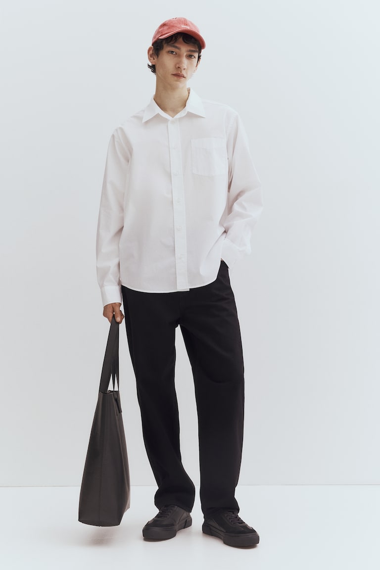 H&M Camisa De Popelina Regular Fit - Azul Claro/Rayas - HOMBRE