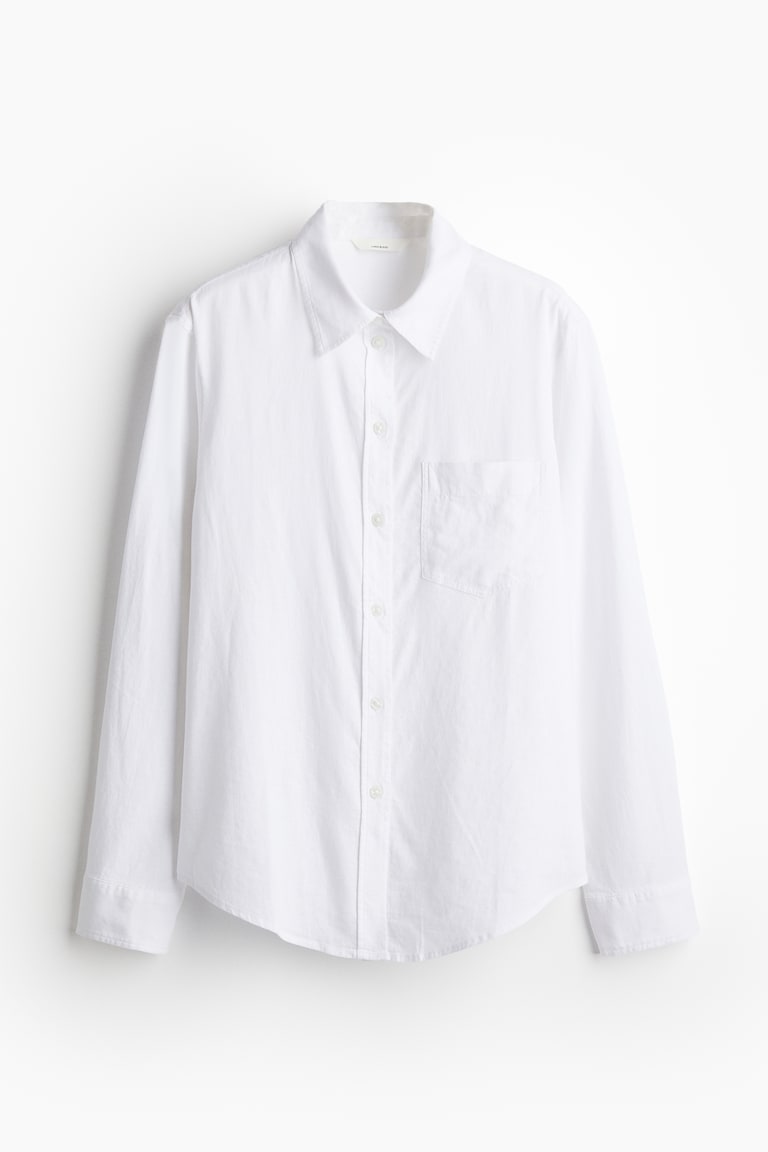 H&M Camisa En Mezcla De Lino - Azul/Rayas Blancas - MUJER