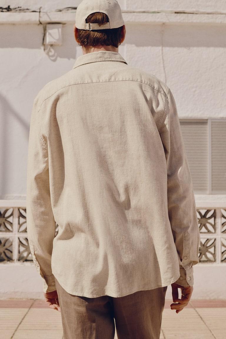 H&M Camisa En Mezcla De Lino Regular Fit - Blanco - HOMBRE