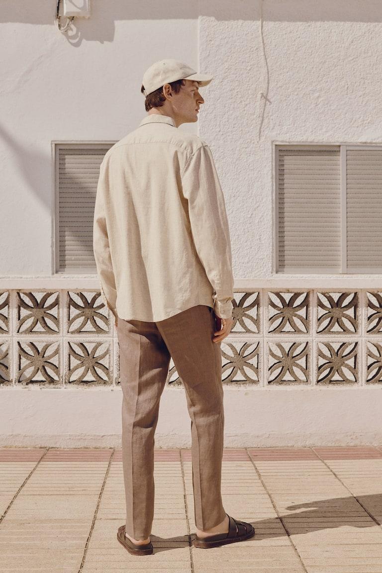 H&M Camisa En Mezcla De Lino Regular Fit - Blanco - HOMBRE