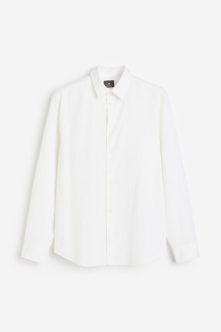 H&M Camisa en mezcla de lino Regular Fit - Blanco - HOMBRE