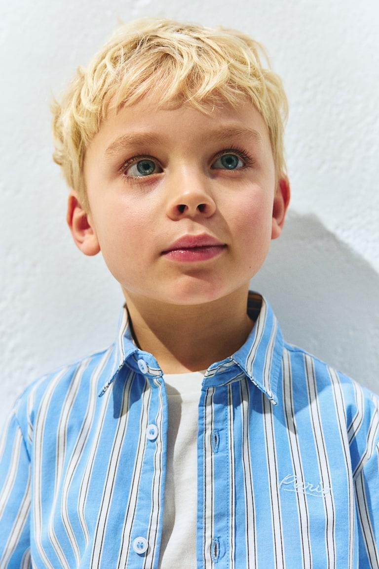 H&M Camisa En Popelina De Algodón - Azul Claro/Rayas - NIÑOS