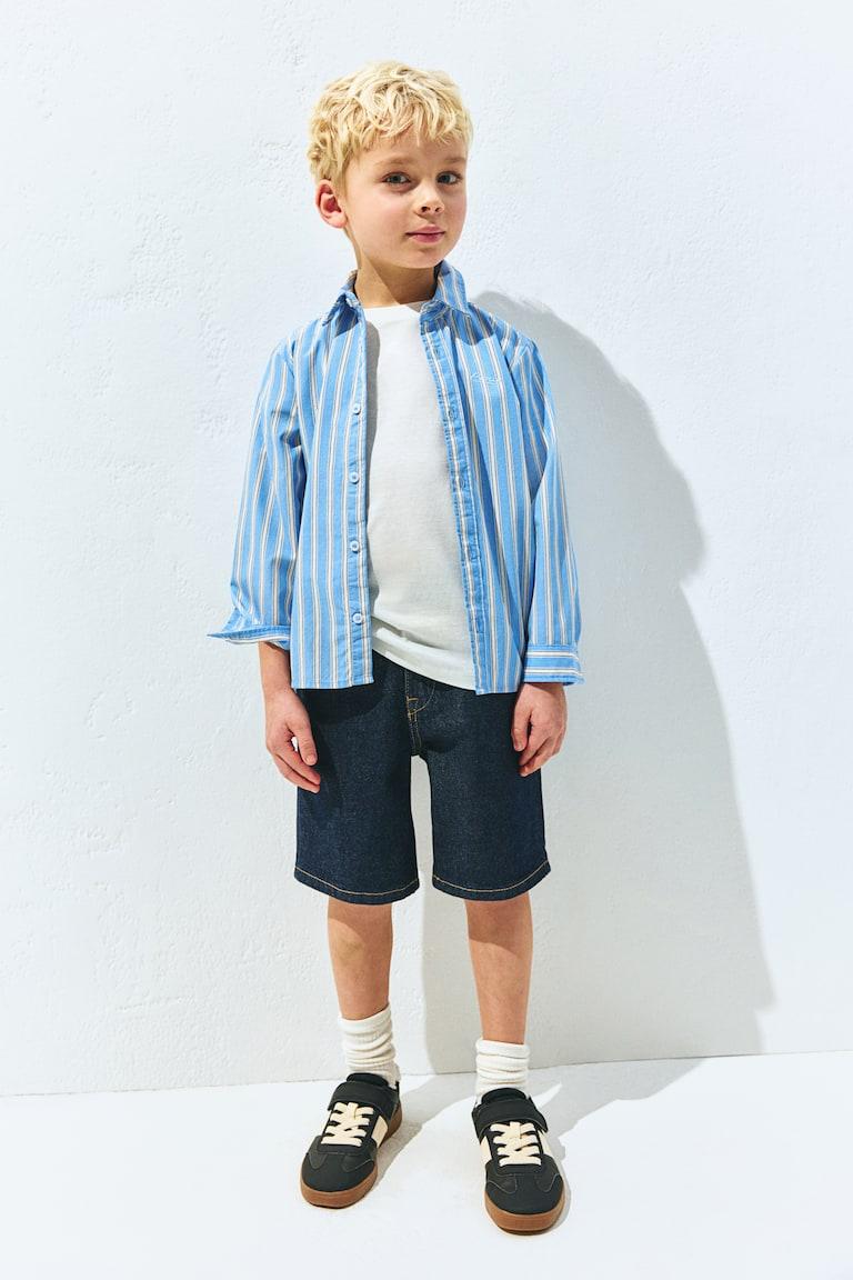 H&M Camisa En Popelina De Algodón - Azul Claro/Rayas - NIÑOS