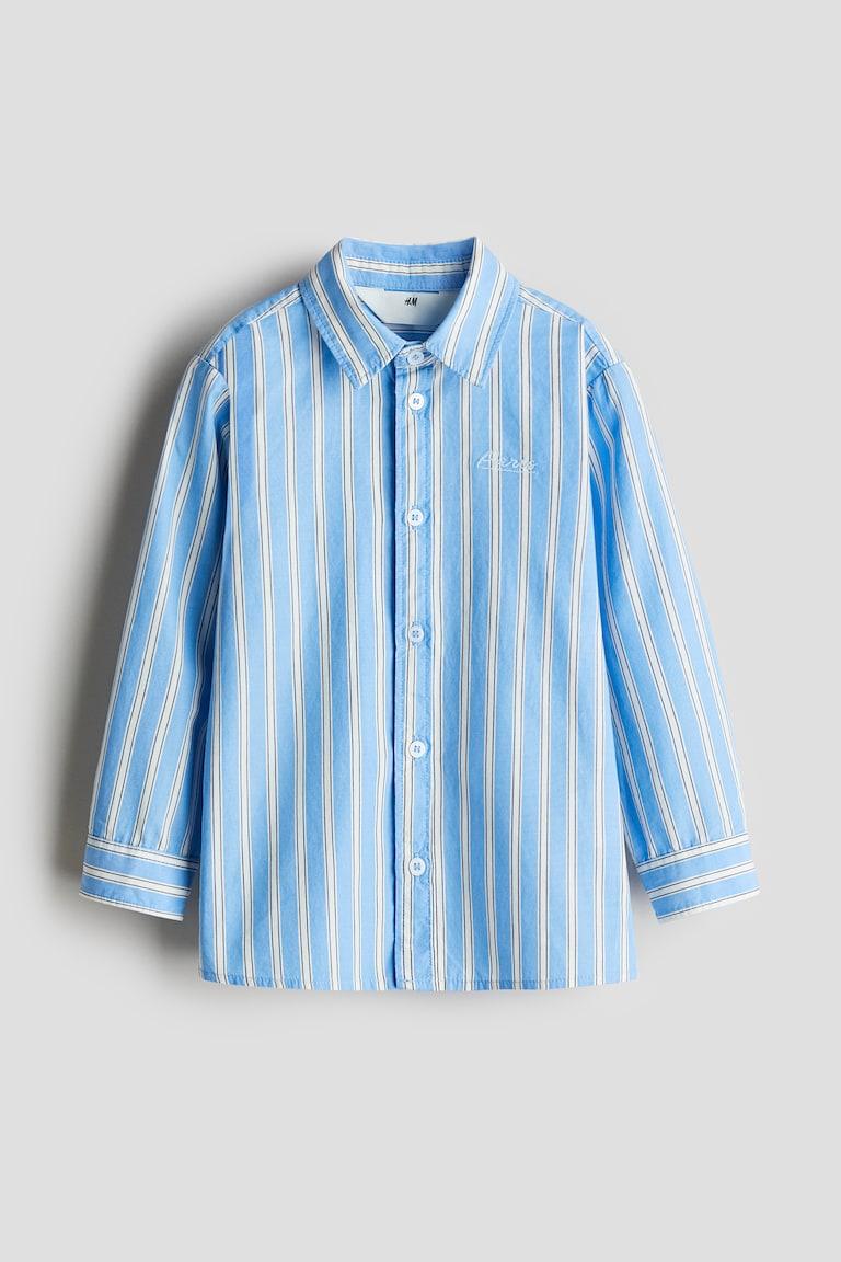 H&M Camisa En Popelina De Algodón - Azul Claro/Rayas - NIÑOS