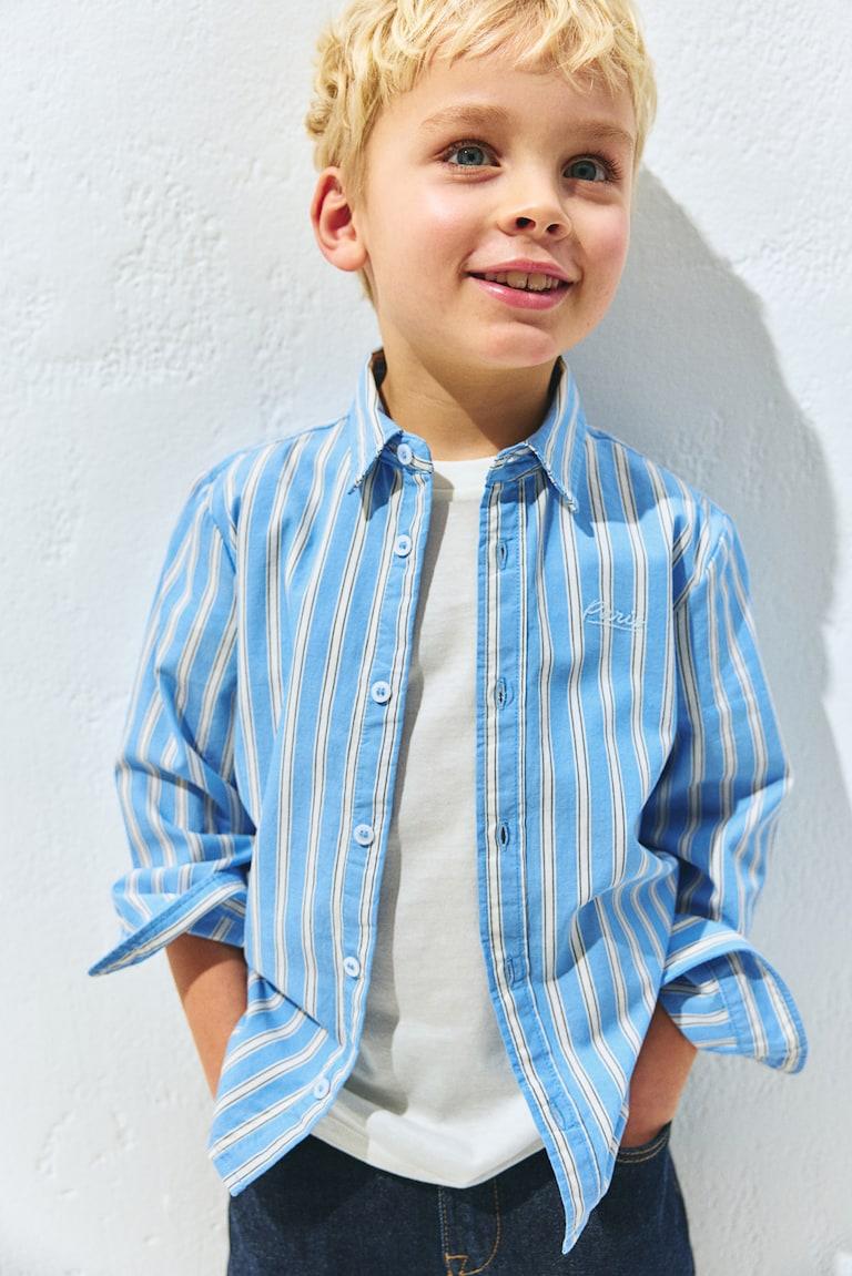 H&M Camisa en popelina de algodón - Crema/Rayas - NIÑOS