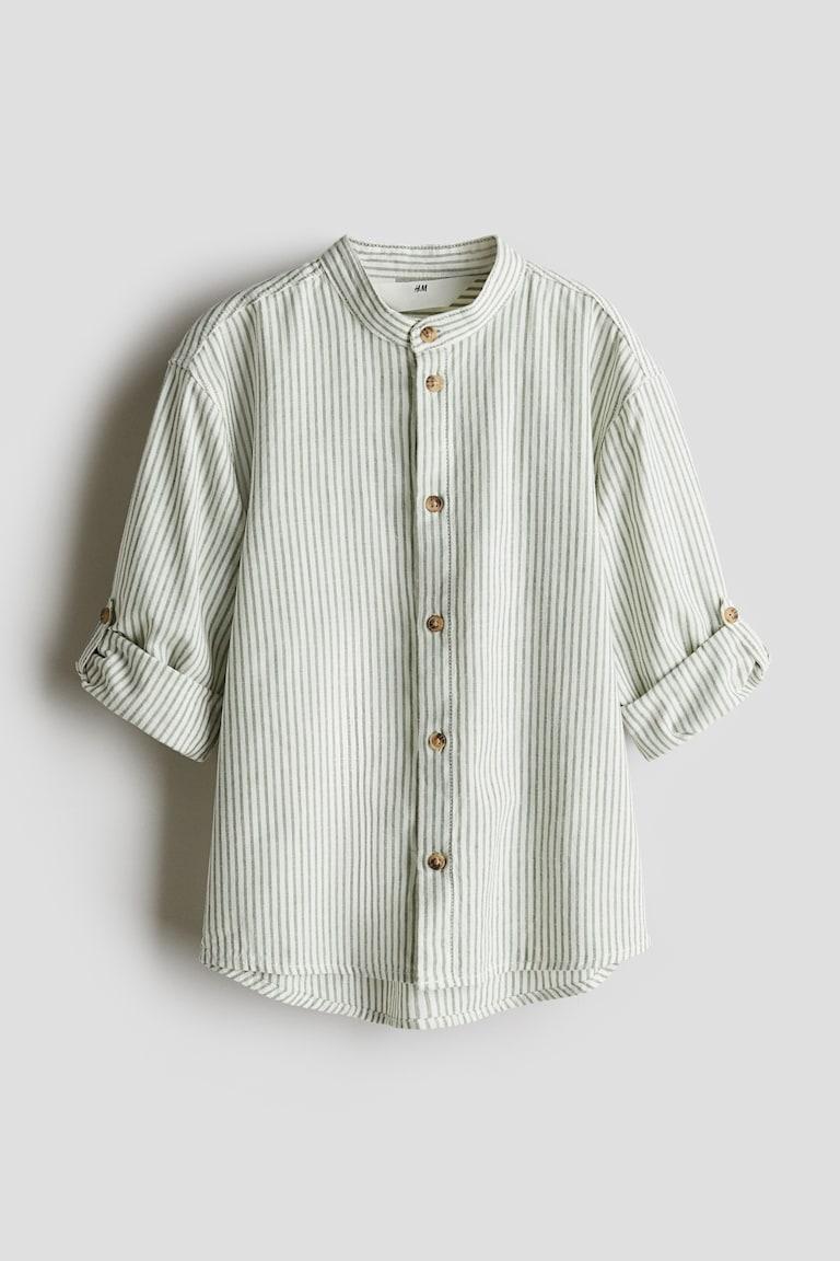 H&M Camisa mao en mezcla de lino - Verde claro/Rayas - NIÑOS