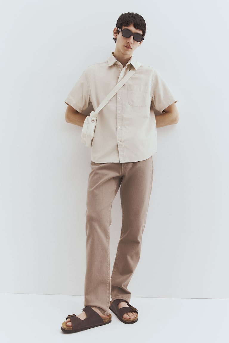 H&M Camisa Oxford de manga corta Regular Fit - Beige claro - HOMBRE