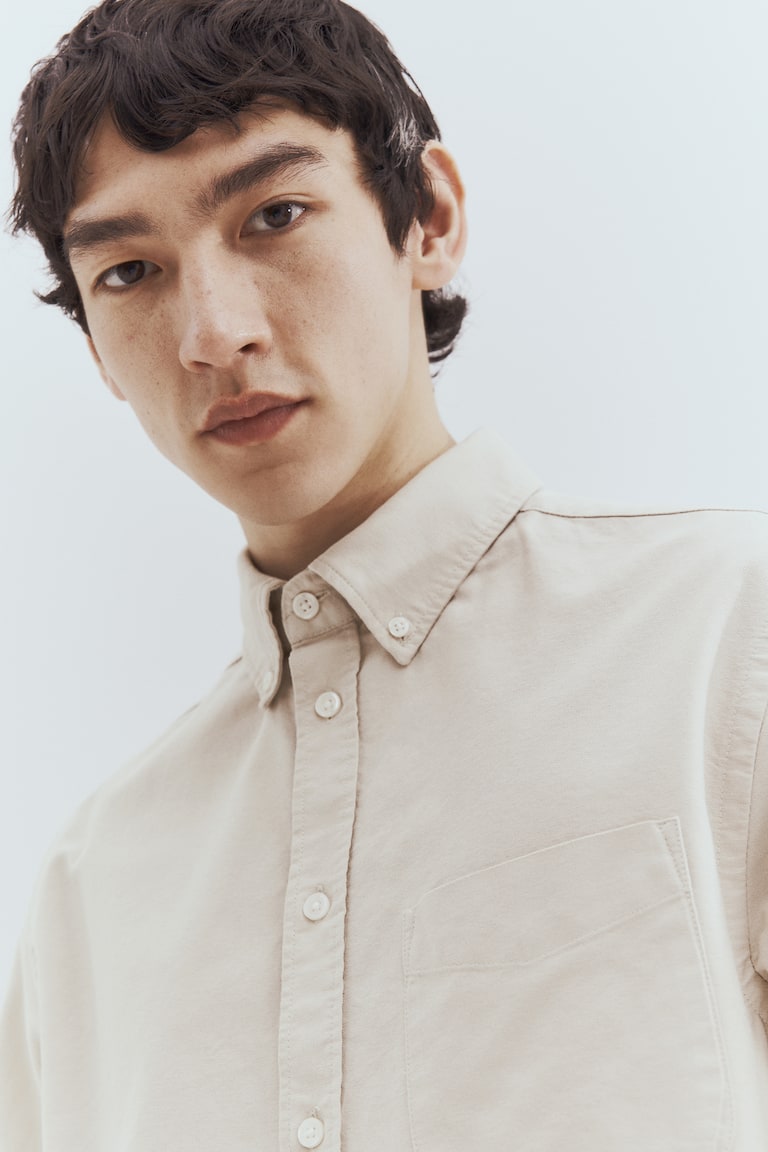 H&M Camisa Oxford De Manga Corta Regular Fit - Blanco - HOMBRE