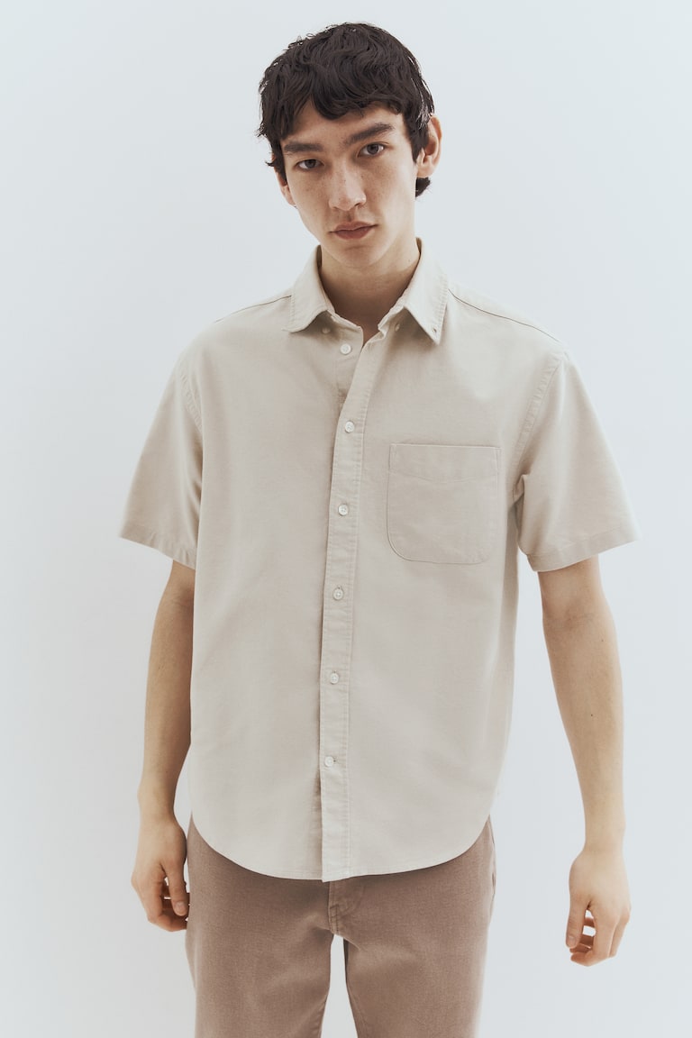 H&M Camisa Oxford De Manga Corta Regular Fit - Blanco - HOMBRE