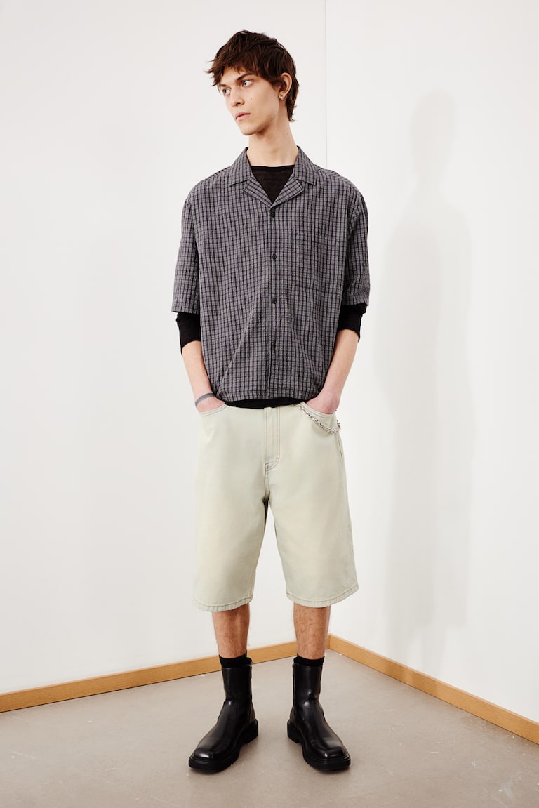 H&M Camisa Resort De Sirsaca Loose Fit - Azul Claro/Rayas - HOMBRE