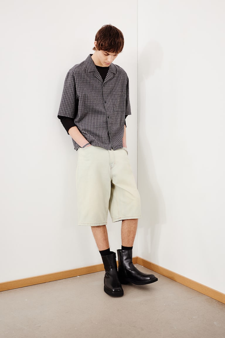 H&M Camisa resort de sirsaca Loose Fit - Azul claro/Rayas - HOMBRE