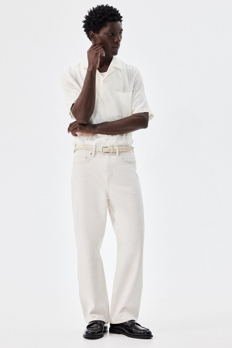 H&M Camisa Resort En Mezcla De Lino Regular Fit - Crema - HOMBRE