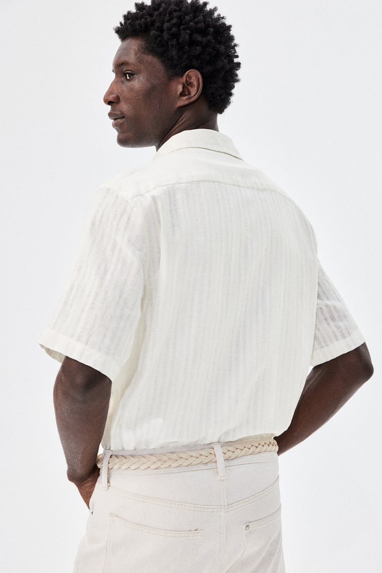 H&M Camisa Resort En Mezcla De Lino Regular Fit - Gris Oscuro - HOMBRE