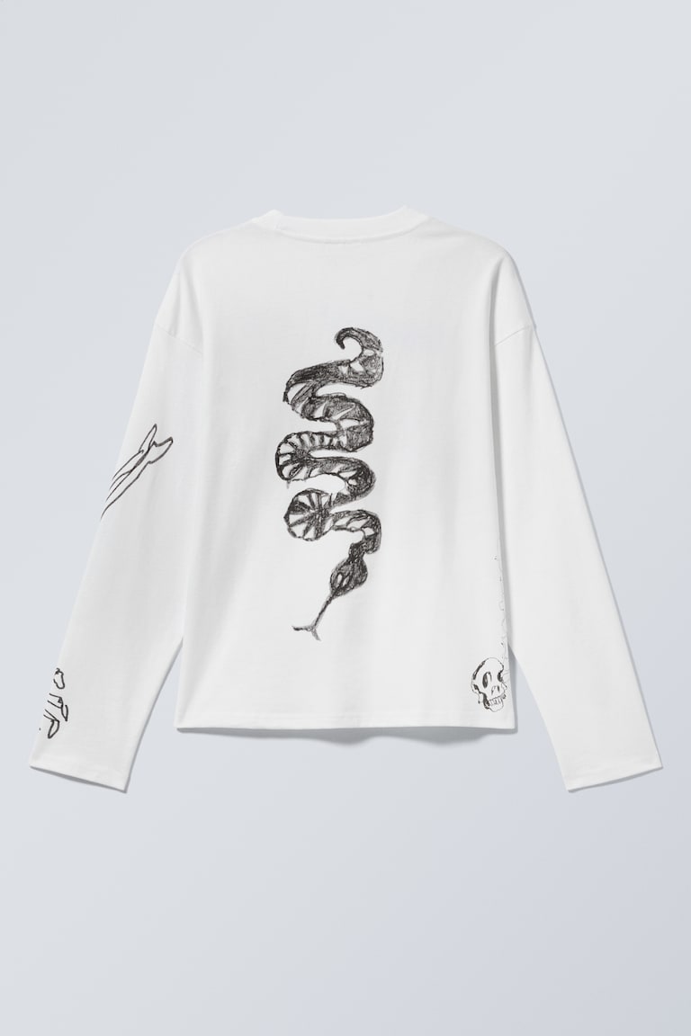 H&M Camiseta Boxy De Manga Larga Y Estampado Gráfico - Blanco - Sueños De Esqueleto - HOMBRE