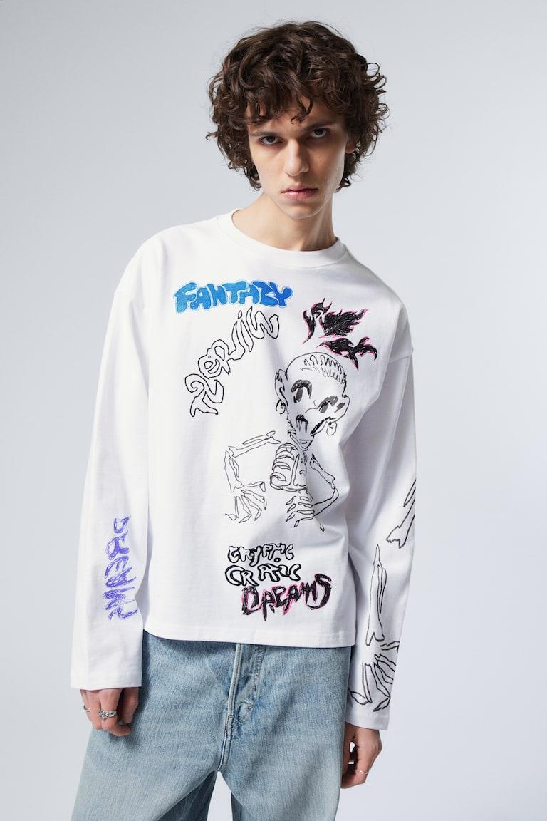 H&M Camiseta Boxy De Manga Larga Y Estampado Gráfico - Blanco - Stardust - HOMBRE