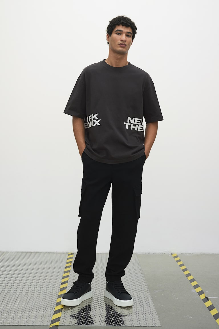 H&M Camiseta Con Efecto Lavado Loose Fit - Gris Oscuro/The Bronx - HOMBRE