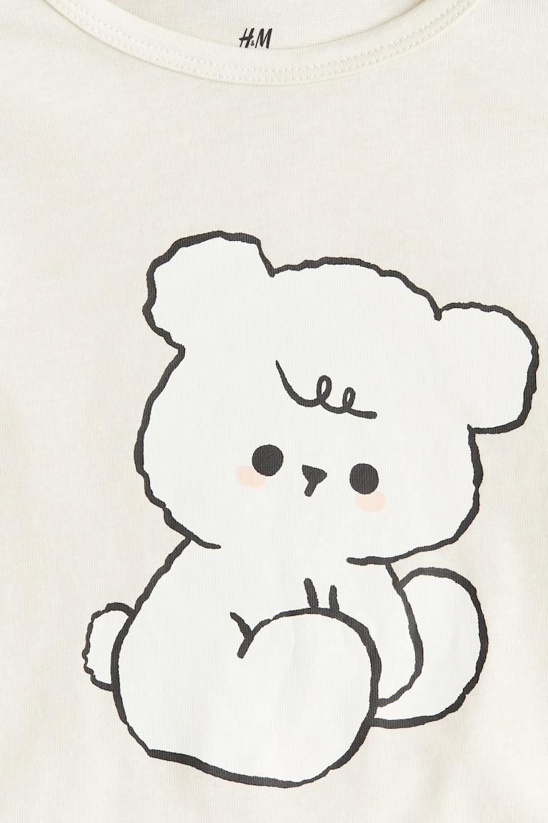 H&M Camiseta De Algodón Con Motivo Estampado - Crema/Oso De Peluche - NIÑOS