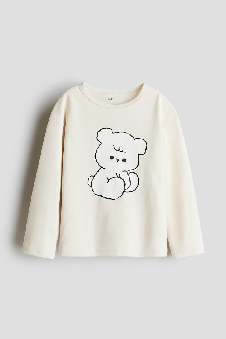 H&M Camiseta de algodón con motivo estampado - Crema/Oso de peluche - NIÑOS